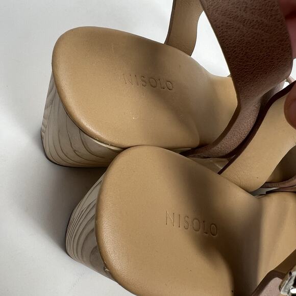 Nisolo All Day Open‎ Toe Clog Sandals Almond Brown Leather Platform Shoes Size 9 - Picture 12 of 14